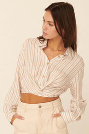 Hold the Line Striped Cropped Wrap Shirt - ShopPromesa
