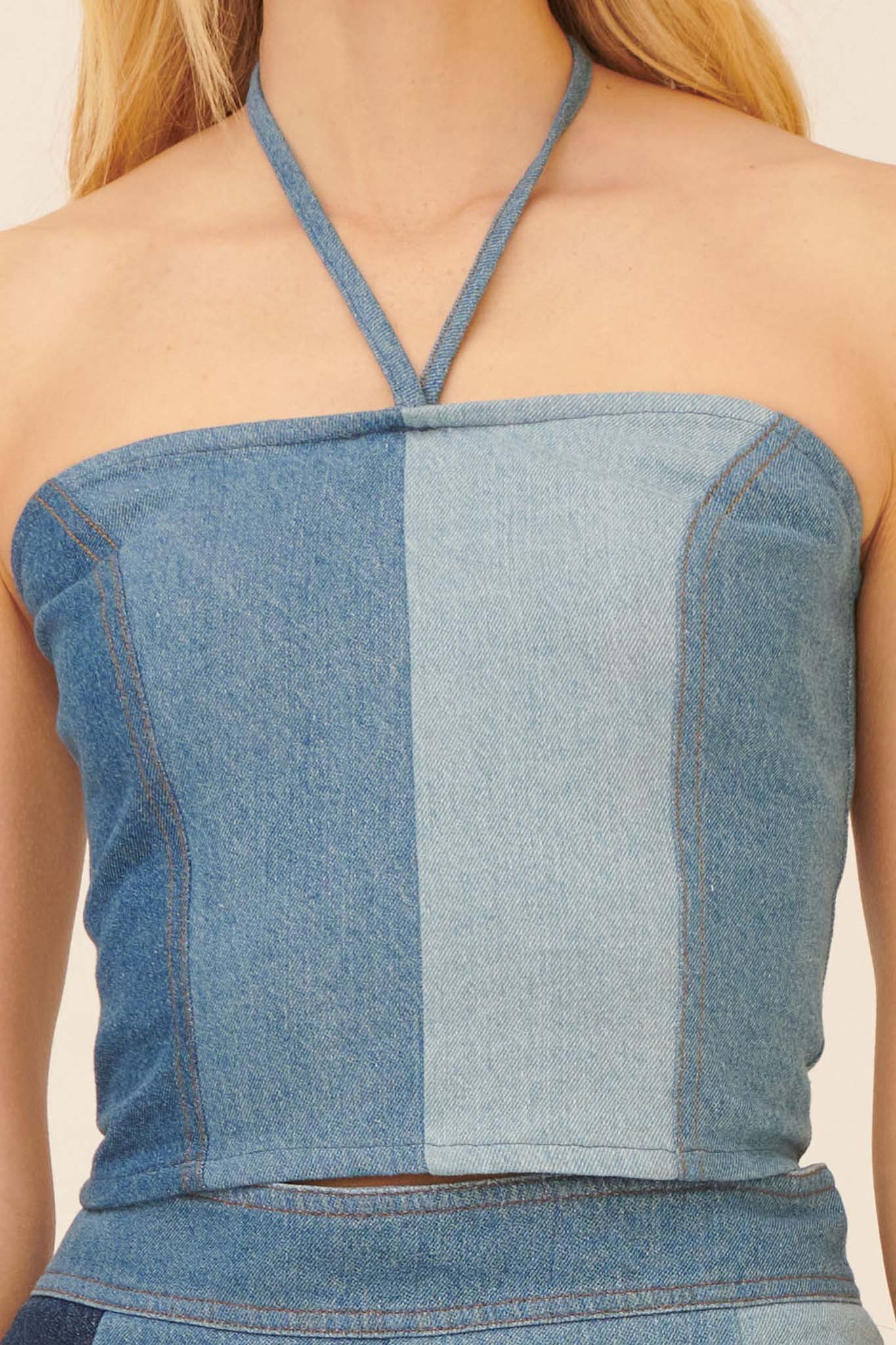 Good Jeans Patchwork Denim Halter Tube Top - ShopPromesa