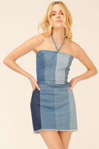 Good Jeans Patchwork Denim Halter Tube Top - ShopPromesa