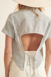 Keep It Up Striped Open-Back Buttoned Shirt - ShopPromesa