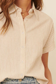 Keep It Up Striped Open-Back Buttoned Shirt - ShopPromesa