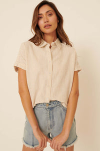 Keep It Up Striped Open-Back Buttoned Shirt - ShopPromesa