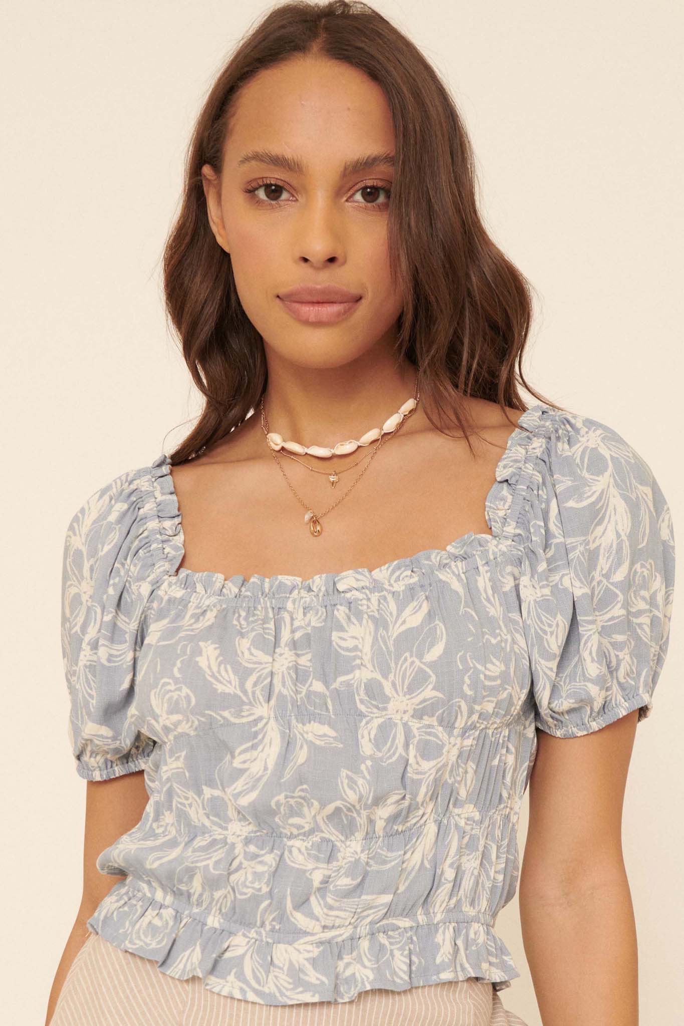 Endless Beauty Floral Puff-Sleeve Peasant Top - ShopPromesa