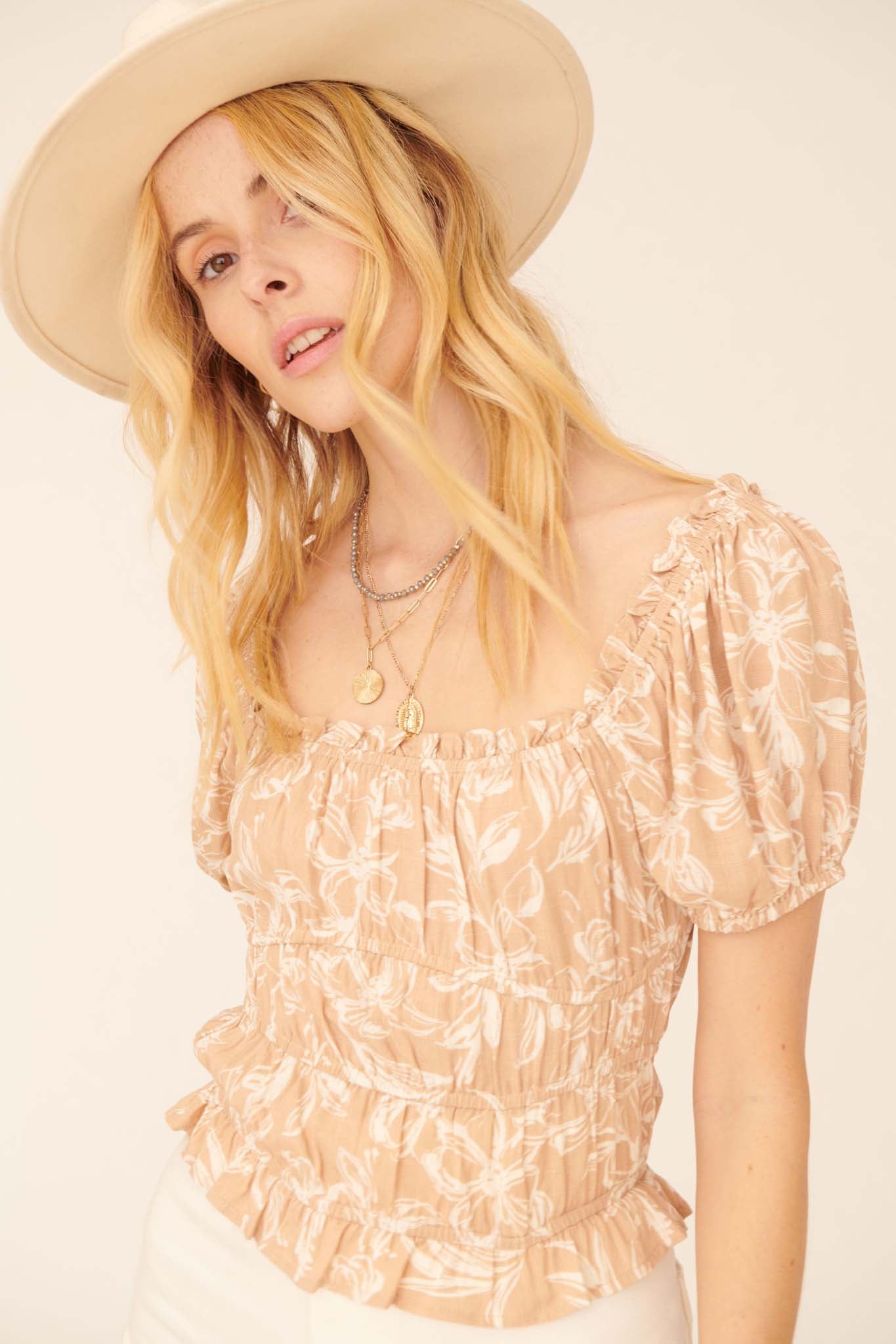 Endless Beauty Floral Puff-Sleeve Peasant Top - ShopPromesa