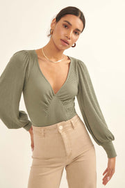 Refined Beauty Smocked Bishop-Sleeve Bodysuit - ShopPromesa
