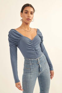 Fairytale Ending Ruched Gigot-Sleeve Bodysuit - ShopPromesa