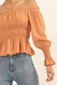 Love Story Off-Shoulder Peplum Peasant Top - ShopPromesa