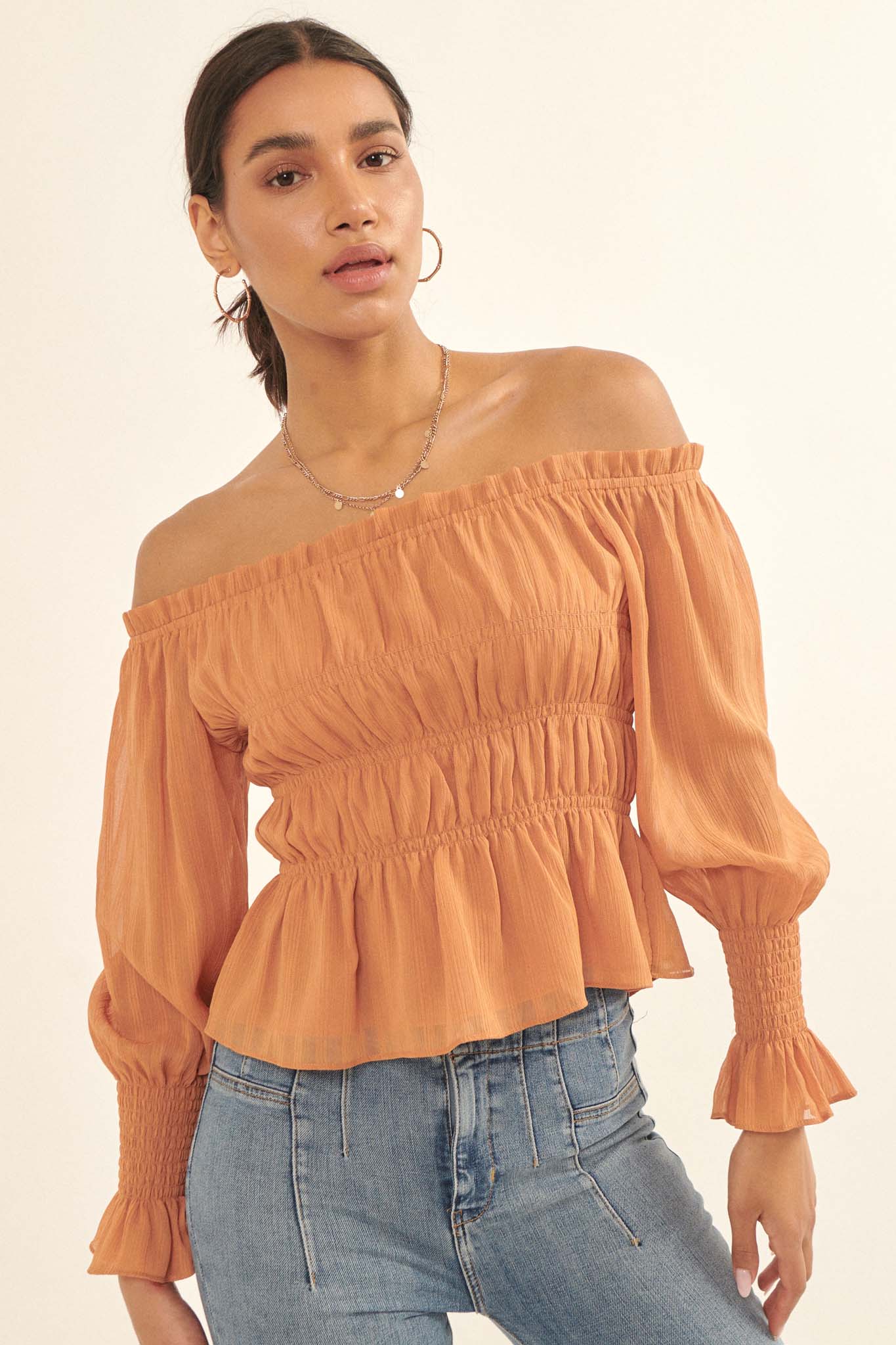 Love Story Off-Shoulder Peplum Peasant Top - ShopPromesa