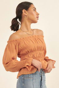 Love Story Off-Shoulder Peplum Peasant Top - ShopPromesa