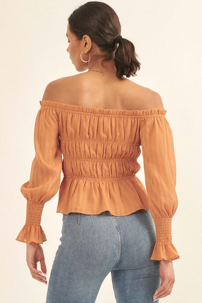 Love Story Off-Shoulder Peplum Peasant Top - ShopPromesa