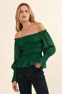 Love Story Off-Shoulder Peplum Peasant Top - ShopPromesa