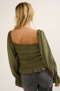 Gather Together Smocked Matte Satin Peasant Top - ShopPromesa