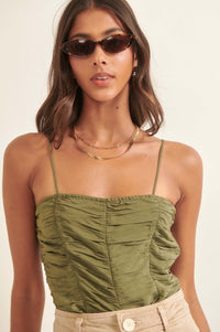 Model Citizen Ruched Matte Satin Cami Bodysuit - ShopPromesa