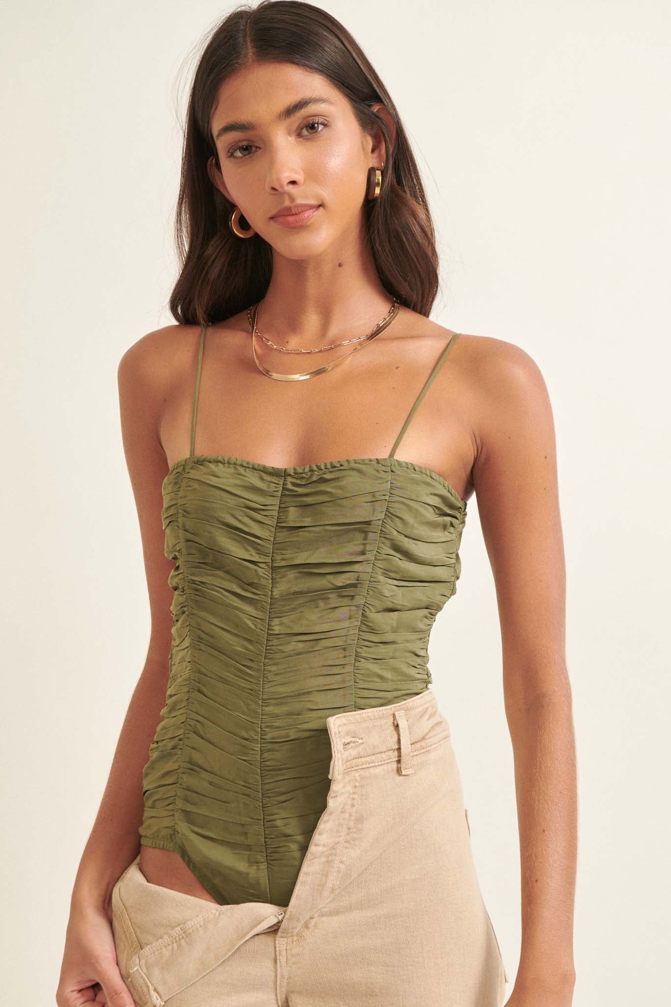 Model Citizen Ruched Matte Satin Cami Bodysuit - ShopPromesa