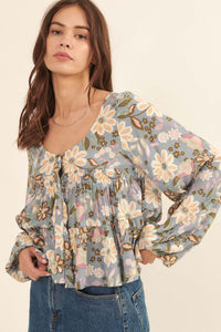 Flashy Flowers Floral Babydoll Peasant Top - ShopPromesa