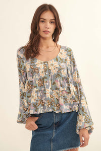 Flashy Flowers Floral Babydoll Peasant Top - ShopPromesa