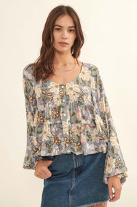 Flashy Flowers Floral Babydoll Peasant Top - ShopPromesa