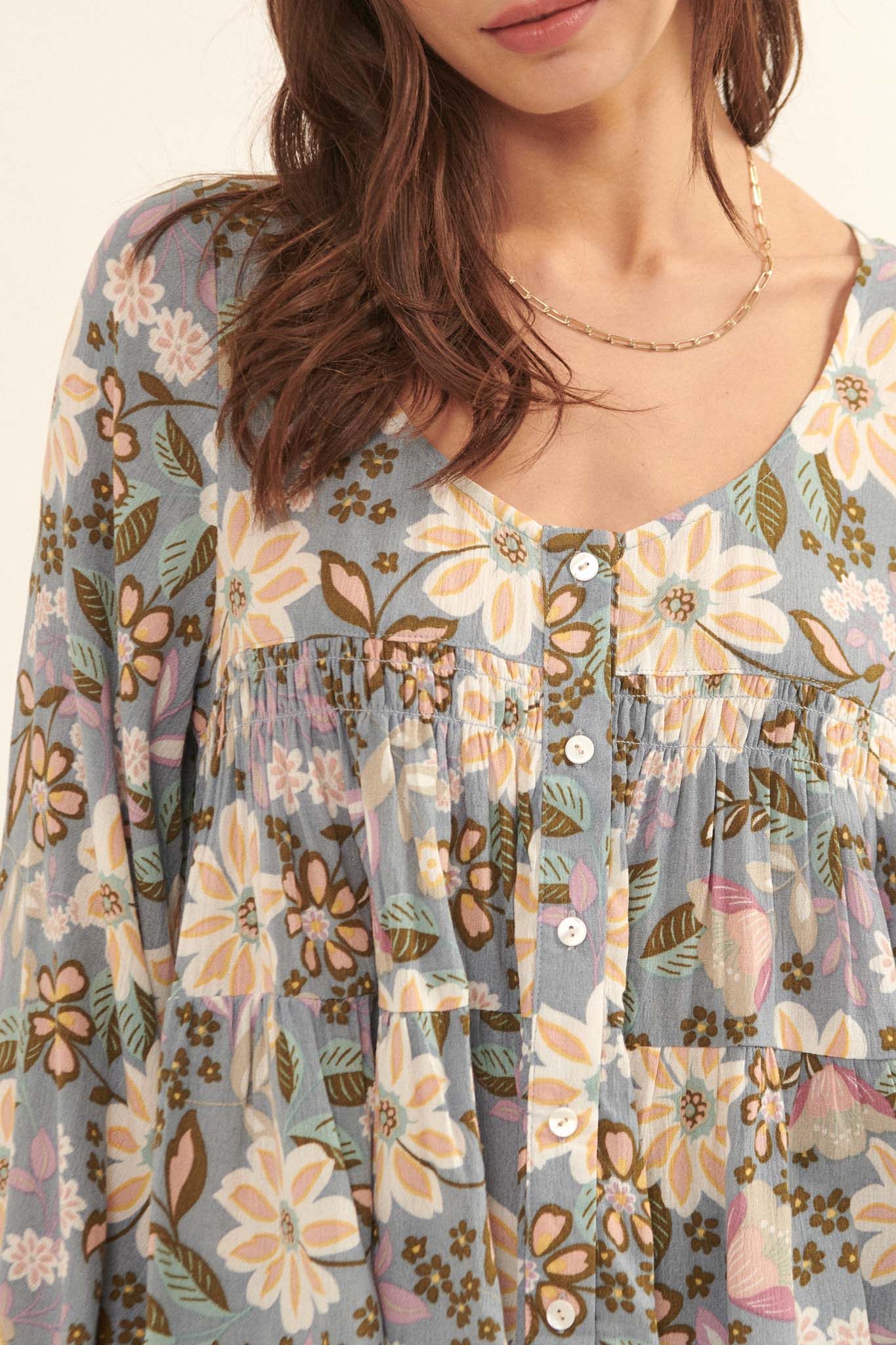 Flashy Flowers Floral Babydoll Peasant Top - ShopPromesa