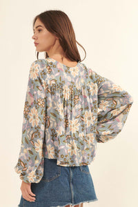 Flashy Flowers Floral Babydoll Peasant Top - ShopPromesa