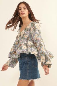 Flashy Flowers Floral Babydoll Peasant Top - ShopPromesa