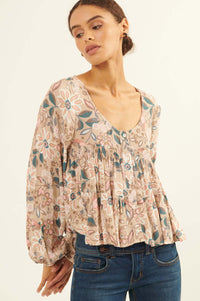 Flashy Flowers Floral Babydoll Peasant Top - ShopPromesa