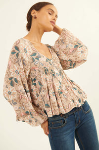 Flashy Flowers Floral Babydoll Peasant Top - ShopPromesa