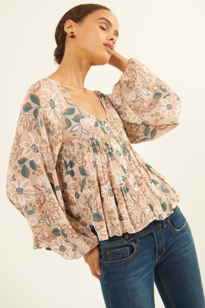 Flashy Flowers Floral Babydoll Peasant Top - ShopPromesa