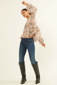 Flashy Flowers Floral Babydoll Peasant Top - ShopPromesa