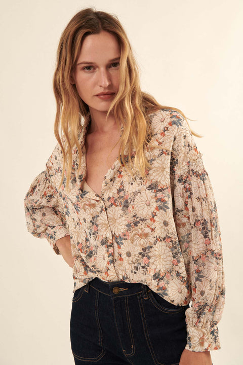 Embrace Me Smocked Floral Button-Front Shirt - ShopPromesa