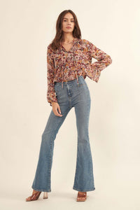 Day by Day Floral Chiffon Trumpet-Sleeve Top - ShopPromesa