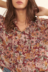 Day by Day Floral Chiffon Trumpet-Sleeve Top - ShopPromesa