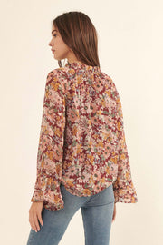 Day by Day Floral Chiffon Trumpet-Sleeve Top - ShopPromesa