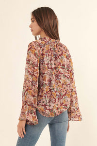 Day by Day Floral Chiffon Trumpet-Sleeve Top - ShopPromesa