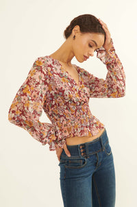 Days Go By Floral Chiffon Peasant Top - ShopPromesa