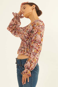 Days Go By Floral Chiffon Peasant Top - ShopPromesa