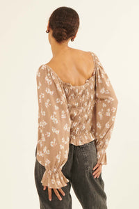 Peaceful Petals Smocked Floral Peasant Top - ShopPromesa