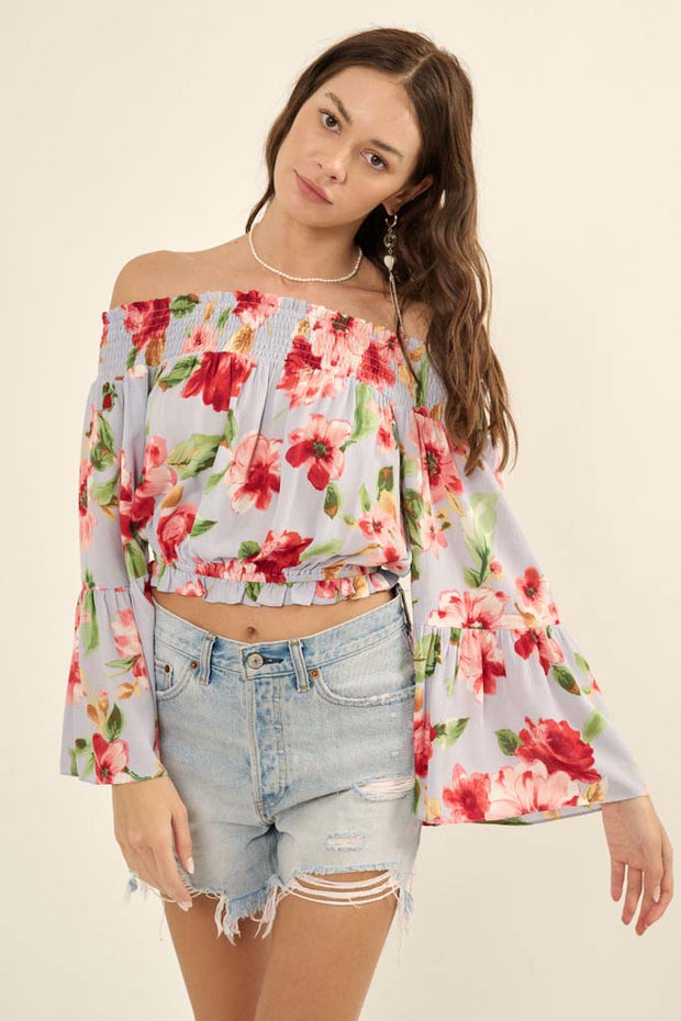 Lush Life Floral Off-Shoulder Bell-Sleeve Top - ShopPromesa
