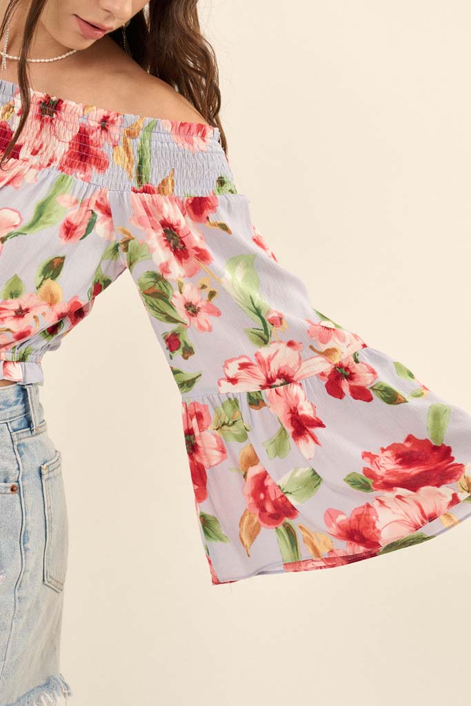 Lush Life Floral Off-Shoulder Bell-Sleeve Top - ShopPromesa