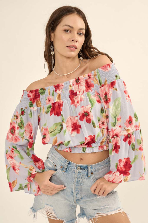 Lush Life Floral Off-Shoulder Bell-Sleeve Top - ShopPromesa