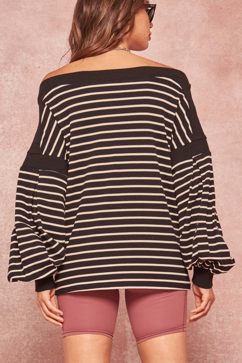 Believe the Stripe Bishop-Sleeve Sweatshirt - ShopPromesa