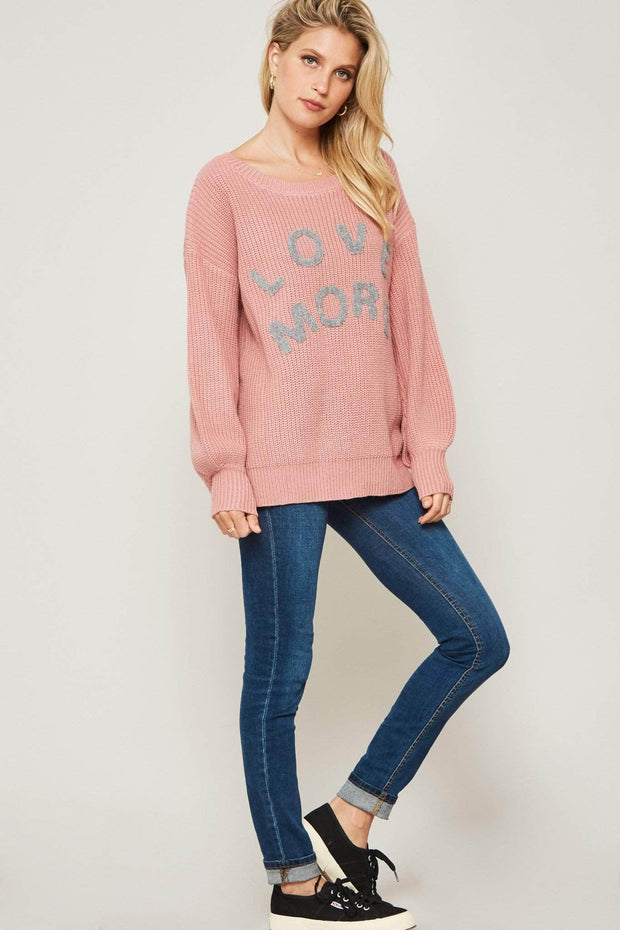 Love More Chenille Applique Graphic Sweater - ShopPromesa