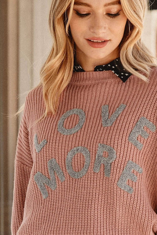 Love More Chenille Applique Graphic Sweater - ShopPromesa