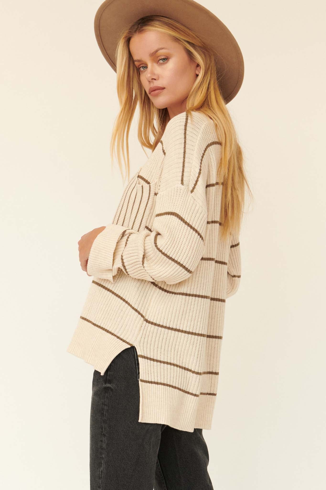 Parallel Lives Oversized Striped Pocket Sweater - ShopPromesa