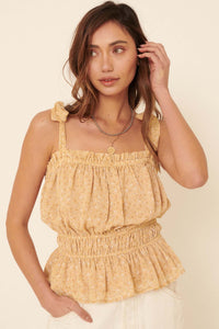 Beautiful Day Ruffled Floral Tie-Strap Cami Top - ShopPromesa