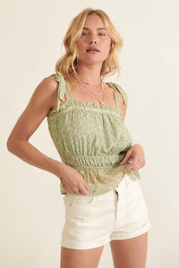 Beautiful Day Ruffled Floral Tie-Strap Cami Top - ShopPromesa