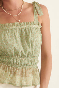 Beautiful Day Ruffled Floral Tie-Strap Cami Top - ShopPromesa