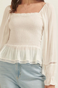 Someday Soon Smocked Jacquard Peasant Top - ShopPromesa