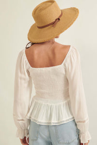 Someday Soon Smocked Jacquard Peasant Top - ShopPromesa