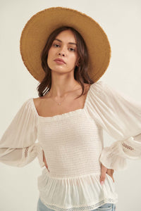 Someday Soon Smocked Jacquard Peasant Top - ShopPromesa