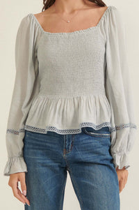 Someday Soon Smocked Jacquard Peasant Top - ShopPromesa